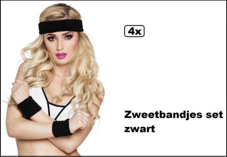 Set Zweetbandjes set zwart Haarband polsband black and white sport festival thema