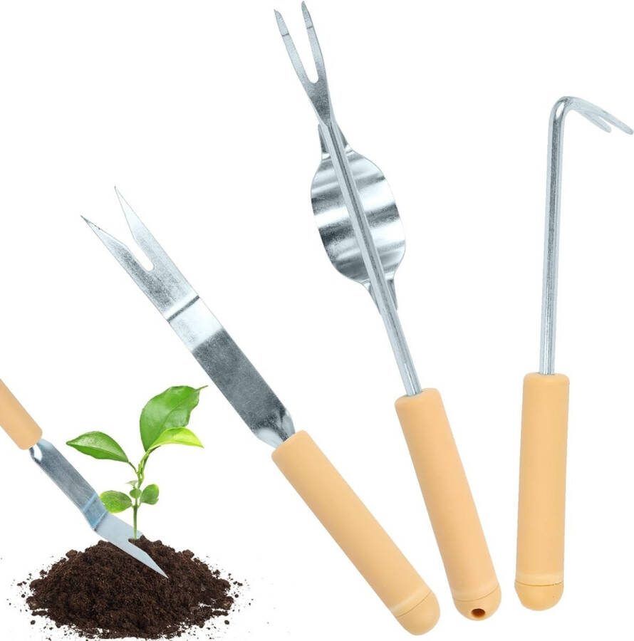 Sets 3-delige tuingereedschapset hoogwaardige tuinset met handschepje tuingereedschap tuinschep en onkruidsnijder roestvrijstalen set bloemenschepje wortelwieder met houten handvat onkruidverdelger