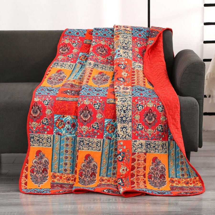 Shabby Chic sprei 140 x 200 cm patchwork-bedsprei 150 x 200 cm katoen gewatteerde deken voor eenpersoonsbed patchwork-deken boho-deken bankdeken