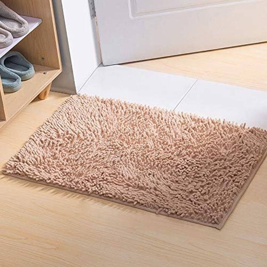 Shaggy Badmat van chenille-microvezel zacht en comfortabel waterabsorberend antislip dik voor de badkamer (60 x 40 cm kaki)
