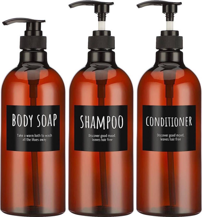 Shampoofles met pomp 3 stuks lege shampoo- en conditionerfles shampoo-dispenserfles voor lichaamszeep bruine kunststof persdispenser navulbaar