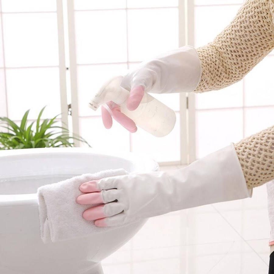 Shark huishoudelijk schoonmaken PVC Latex handschoenen waterdicht roze 5 paar