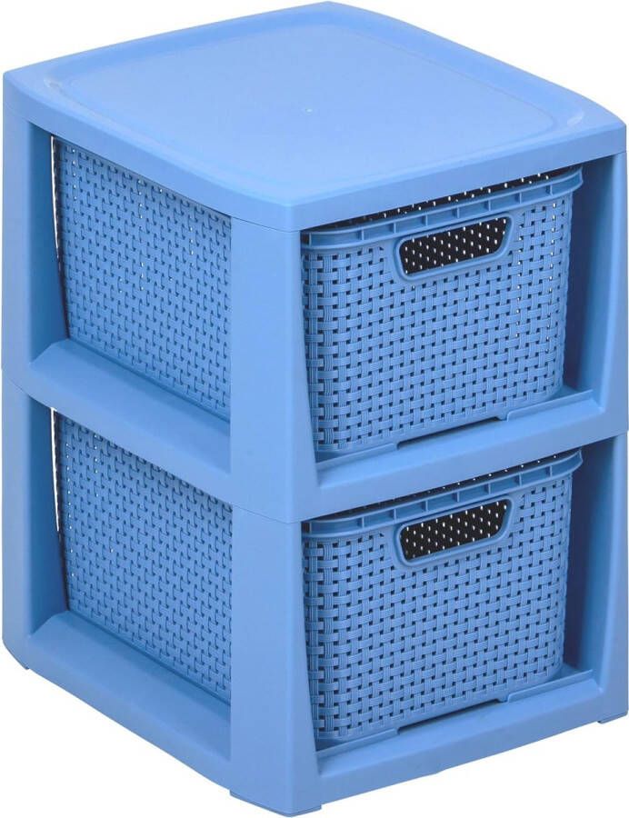 Shelf in Rattan Design BPA-Free Plastic PP (polypropylene) Denim Blue 29.5 x 24 x 32.8 cm 2 Baskets