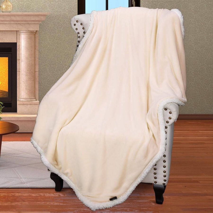 Sherpa-deken dubbelzijdige fleece deken voor eenpersoonsbed extra dikke warme bankdeken behaaglijke bankdeken alle seizoenen of woonkamerdeken laté 150 x 130 cm