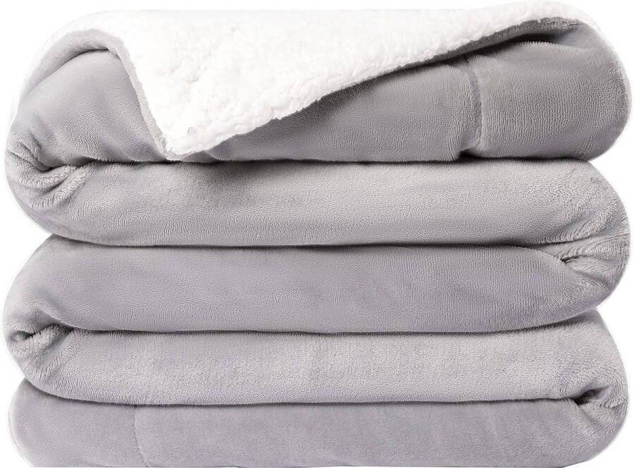 Sherpa fleecedeken lichtgrijze deken queensize 220x240 cm comfortabele deken voor bank zachte pluizige warme winterdeken voor bed