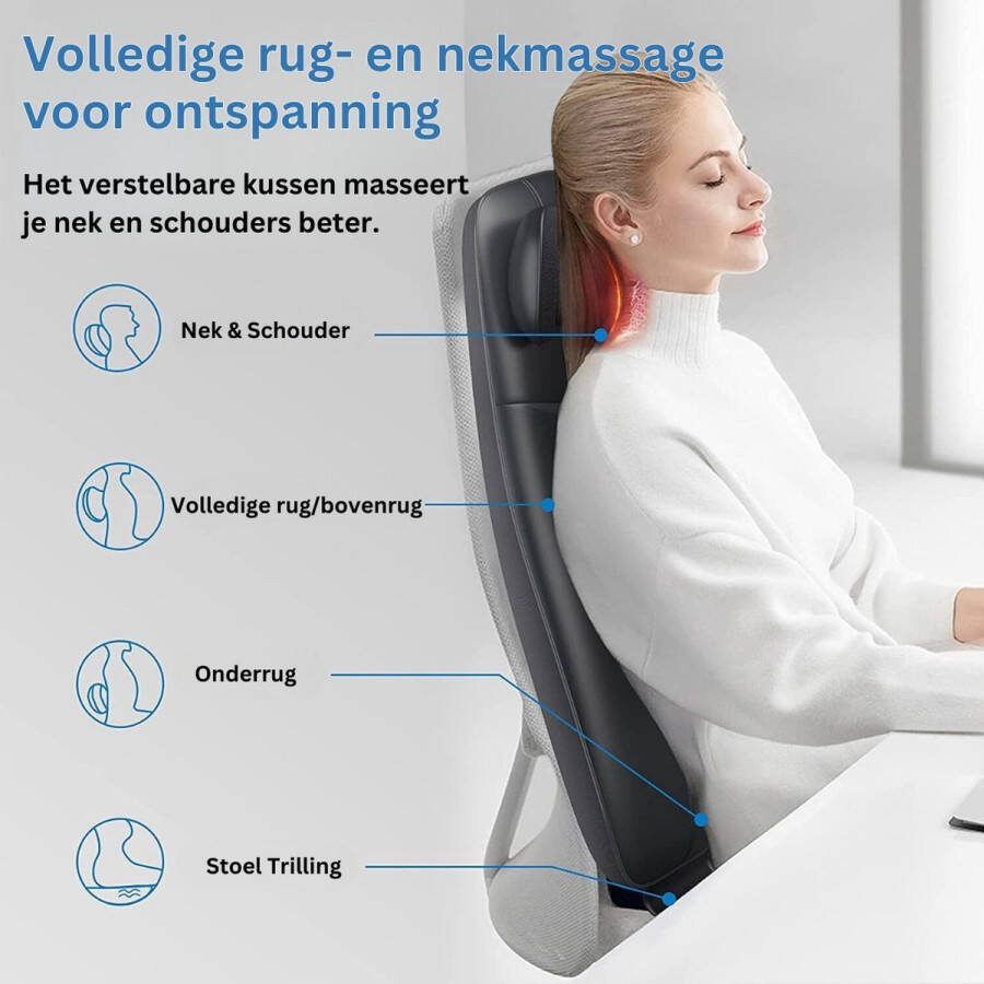 Shiatsu Massage Stoel rugmassage-apparaat Shiatsu-massagekussen met warmtefunctie en vibratiefunctie in hoogte verstelbare en S-vormige massagekussen elektrische stimulator voor nek en schouder zwart
