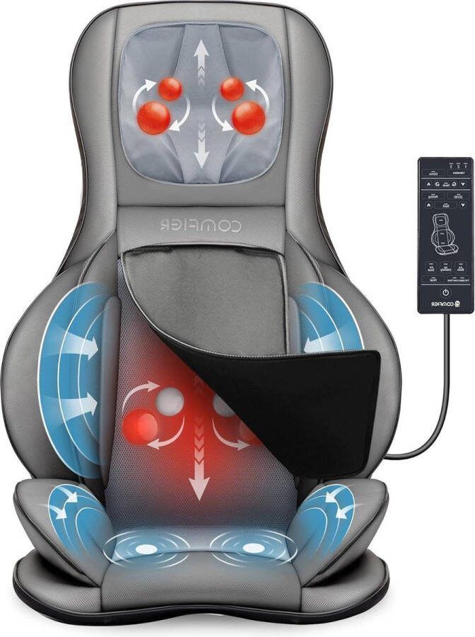 Shiatsu massagekussen met kneedrollen vibratie en luchtcompressiemassage warmtefunctie nek schouders rug dijen massage matras