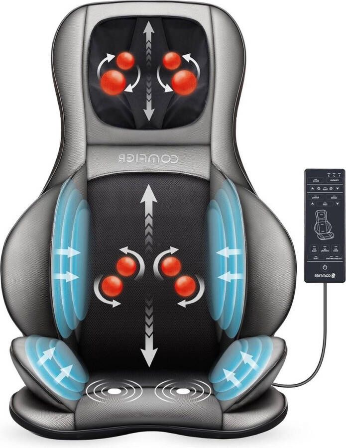 Shiatsu Massagekussen voor rug en nek met warmte 2D 3D kneedmassage rugleuning en luchtcompressor massagemat dames en heren ontspanning en comfort massage matras