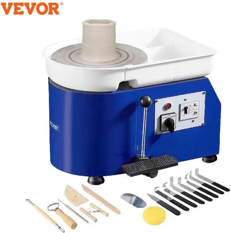 ShopEighty8 Pottenbakken Draaischijf Boetseerschijf Keramisch Wiel 60-350Rpm Snelheidshandvat Met ABS Voetpedaal Bediening 350W Blauw
