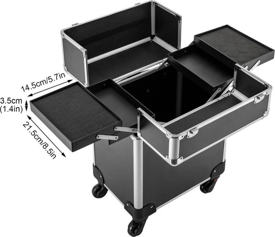 Shoppee professionele Make Up Trolly Make up Koffer Treinkoffer Grote Opslag Cosmetische Trolley 4 Lade Met Glijbaan Salon Kapper Travel Kofferbak Sleutelzwenkwielen -Beautycase Make- up koffer Pedicure koffer Kappers Trolley -Roze