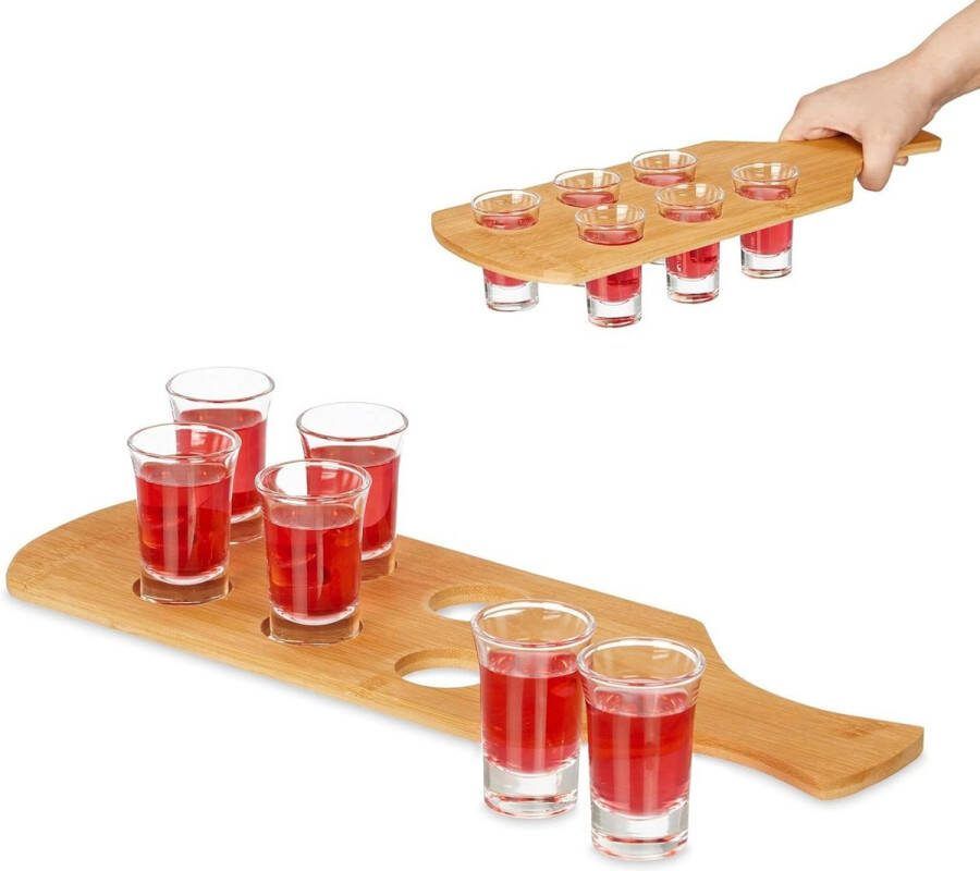 Shotglaasjes 6 stuks met houder herbruikbaar tequila glazen bamboe borrelglazen 4 cl