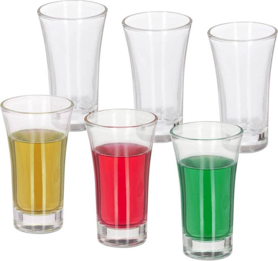 Shotglaasjes set van 6 cl vaatwasserbestendig hoge borrelglaasjes transparant