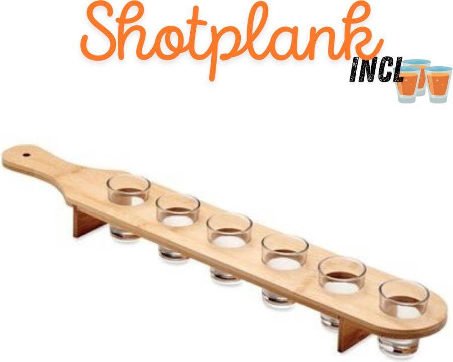 Shotplank + 6 Shotglaasjes Shotset Houten Shotplank Shotglazen Shotglas Borrelglas