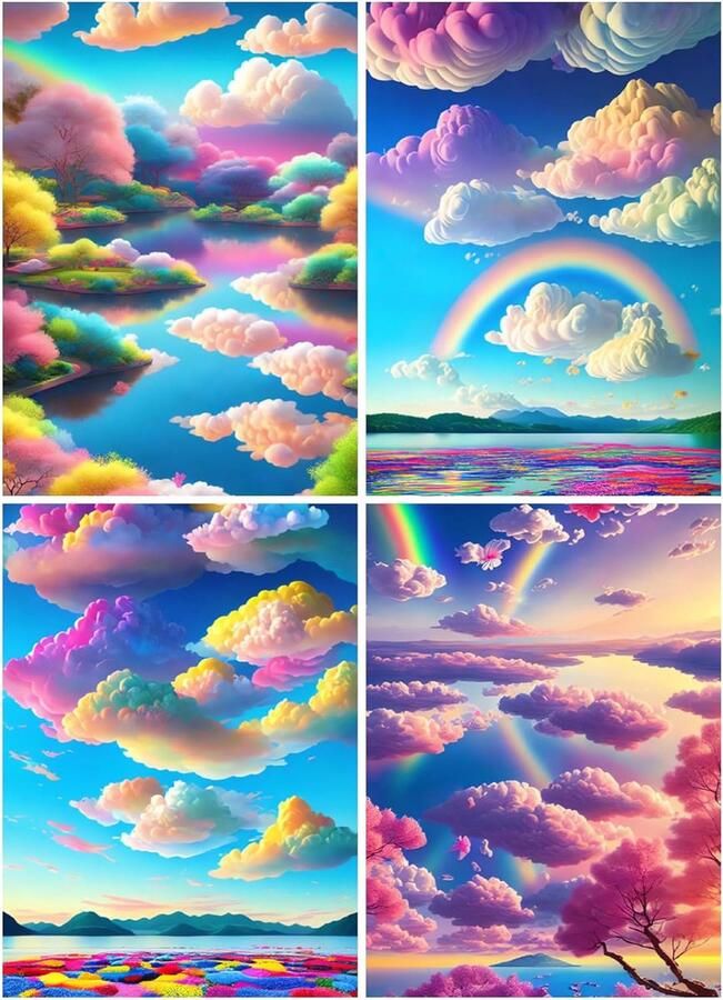 SHUIBIAN Diamond Painting set van 4 stuks landschappen wolken hemel 5d doe-het-zelf afbeeldingen schilderen op nummer diamond painting kits voor wanddecoratie