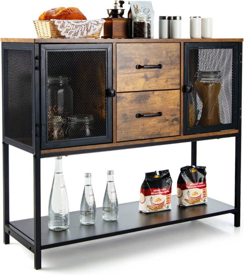 Sideboard industrieel consoletafel met 2 roosterkasten en 2 laden bijzettafel 100 x 35 x 85 cm