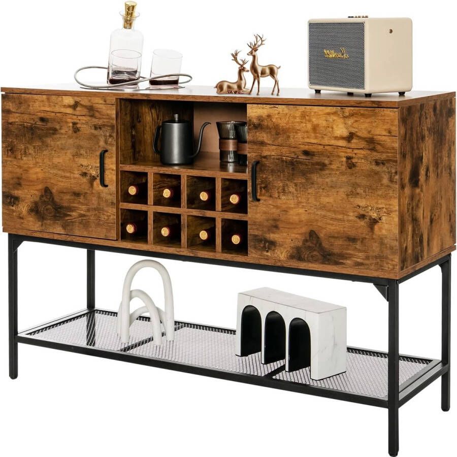 Sideboard keukenkast hout met deuren keukencommode metalen frame buffetkast opbergkast bijzetkast wijnkast 120 x 40 x 85 cm