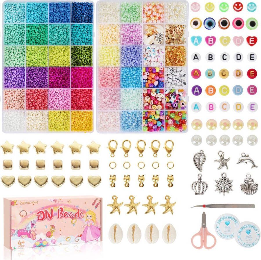 Sieraden maken DIY 16200 stuks 3 mm kleurrijke glazen kralen zelf maken met 250 letters 50 smiley kralen om te rijgen sieradenset hobbypakket