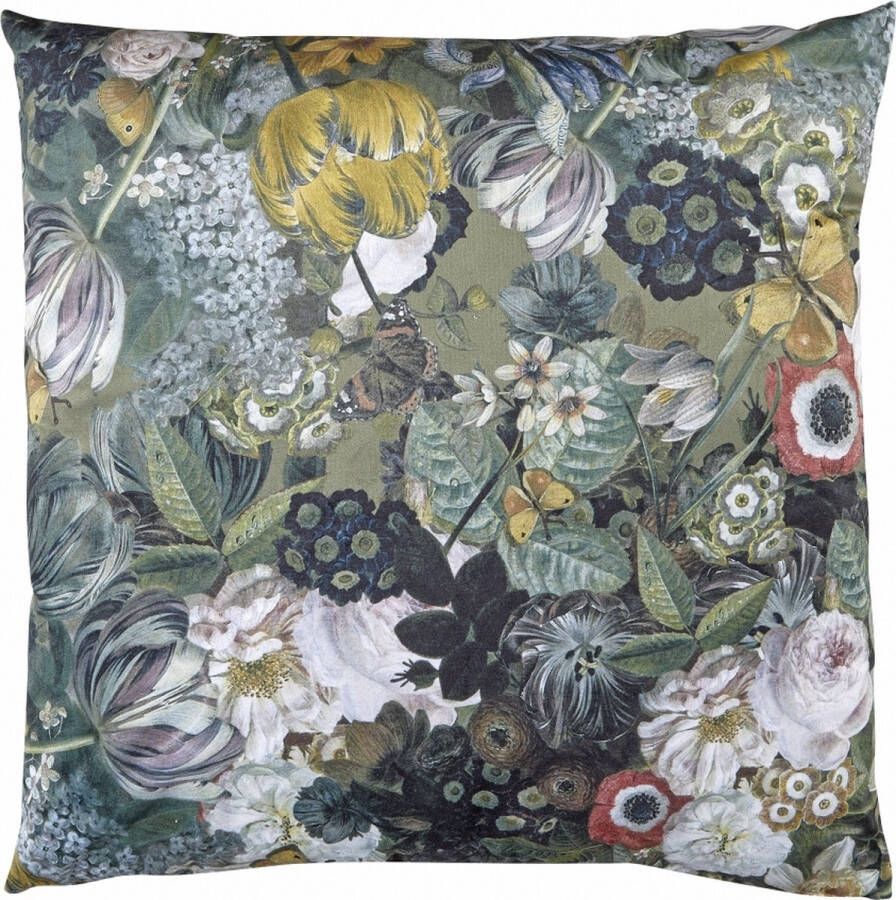 Sierkussen Bloemenprint Velvet Groen 60 x 60 x 0 cm (BxHxD)