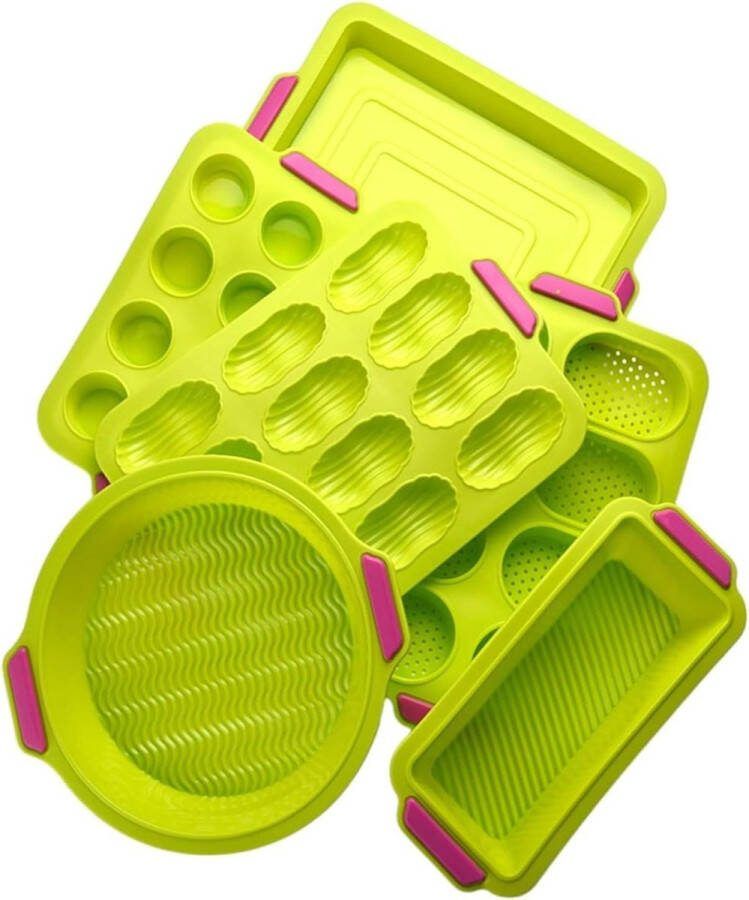 Silicone baguette cakevorm broodbakvorm broodje baguetplaat bakvorm muffinvorm fruitbodemvorm pizzablech pizzaform cupcakes groen set 6