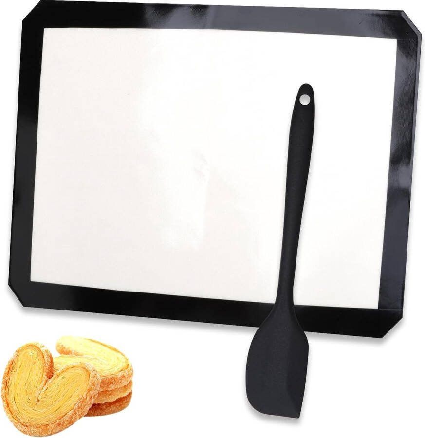 Silicone Bakmat siliconen bakmat voor de oven inclusief deegschraper hittebestendig tot 250°C 30 x 40 cm 100% antiaanbaklaag herbruikbare bakmat voor bakplaten en bakpapier
