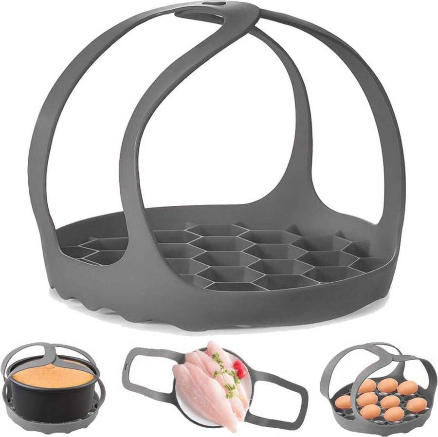 Silicone Pressure Cooker Bow for 6Qt 8Qt Instant Pot Ninja Foodi and Multifunction Kettle Anti-scald Bakeware Lifter Steamer BPA Free Silicone Egg Steamer (Grey)