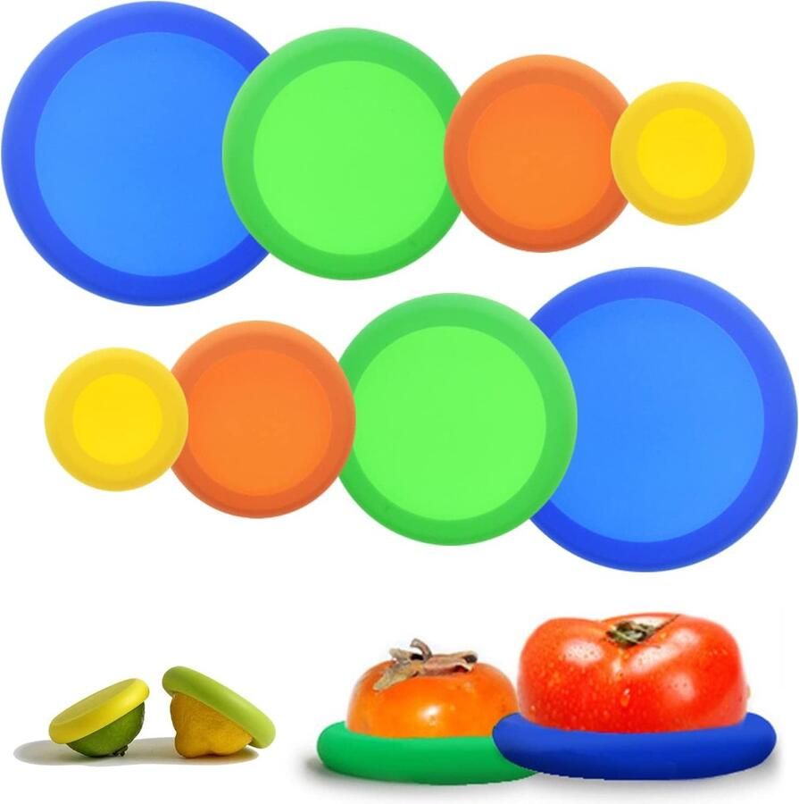 Silicone Stretch Deksels Forreen 8 Stuks voedsel Covers Stretch Herbruikbare Uitbreidbaar BPA-vrije Siliconen Deksels Wasbaar Duurzame Kom Covers voor Houden Van Voedsel Fruit en Groenten Vers