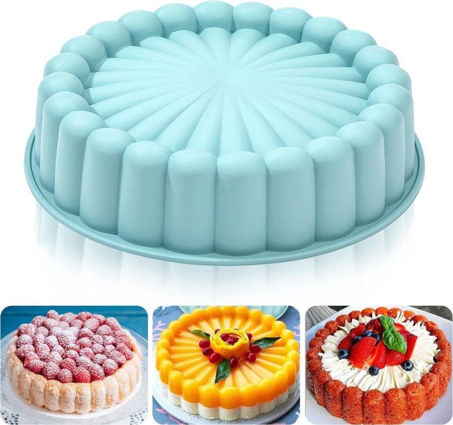 Silicone Sunflower Bakvorm 10 Inch Charlotte Cake Vorm Non-Stick Ribbel Cakevorm Blauw