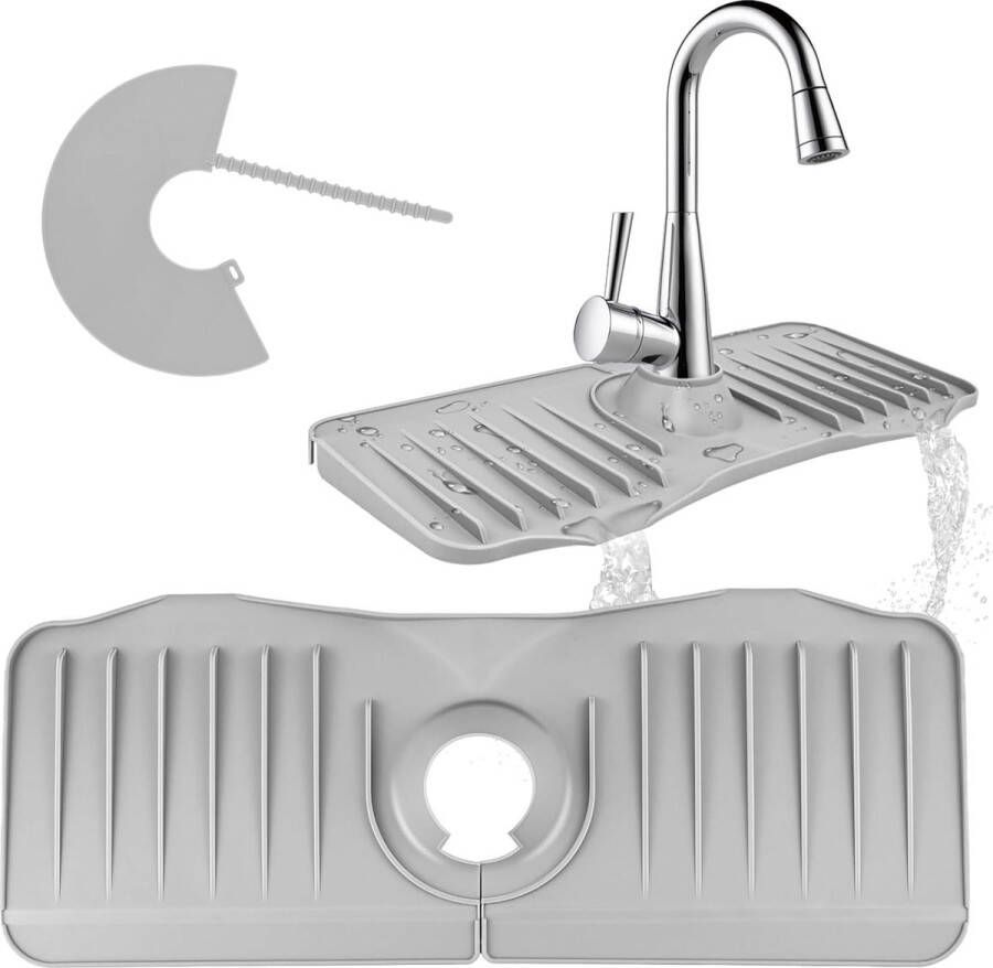 Silicone Tap Mat Silicone Splash Guard voor keukenkranen spatbescherming tap droogmat om keukens en badkamers werkbladen en vloeren grijs