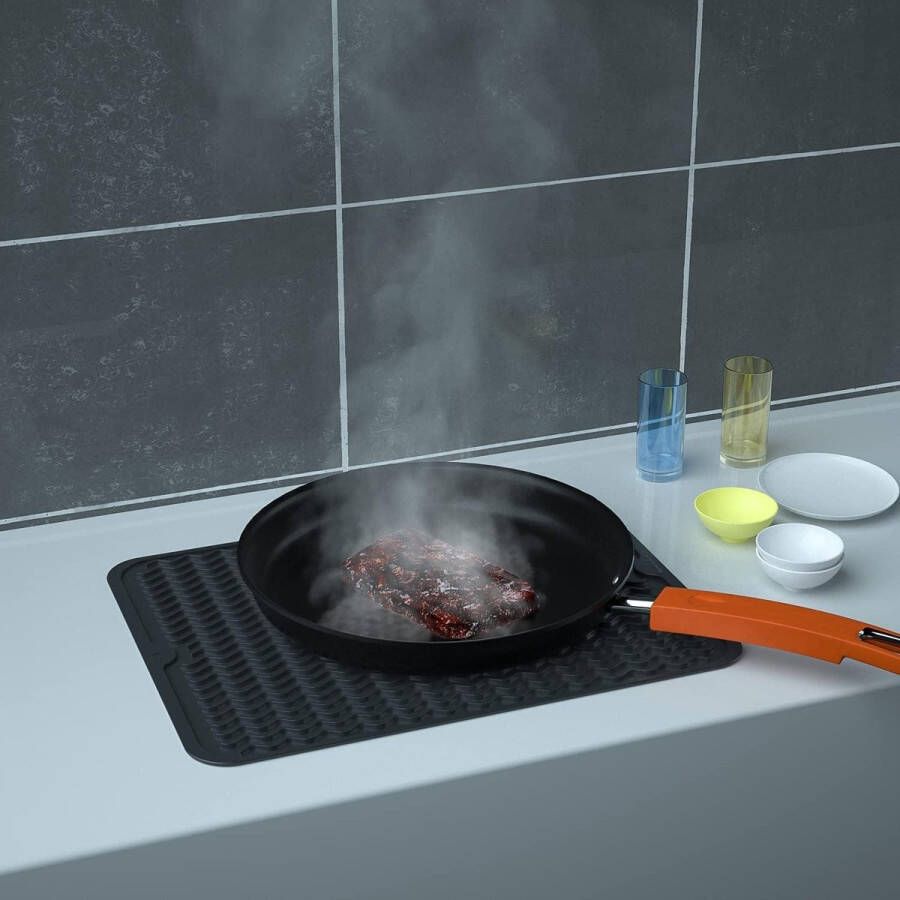 Siliconen afdruipmat 50 x 40 cm BPA-vrij hittebestendig antislip servies droogmat met spons reinigingsborstel bar mat