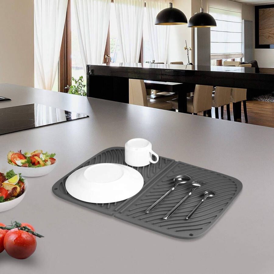Siliconen afdruipmat Grote drainagemat Hittebestendige potmat Vaatwasmachinebestendig Onderzetter 17''X13 '' (zwart)
