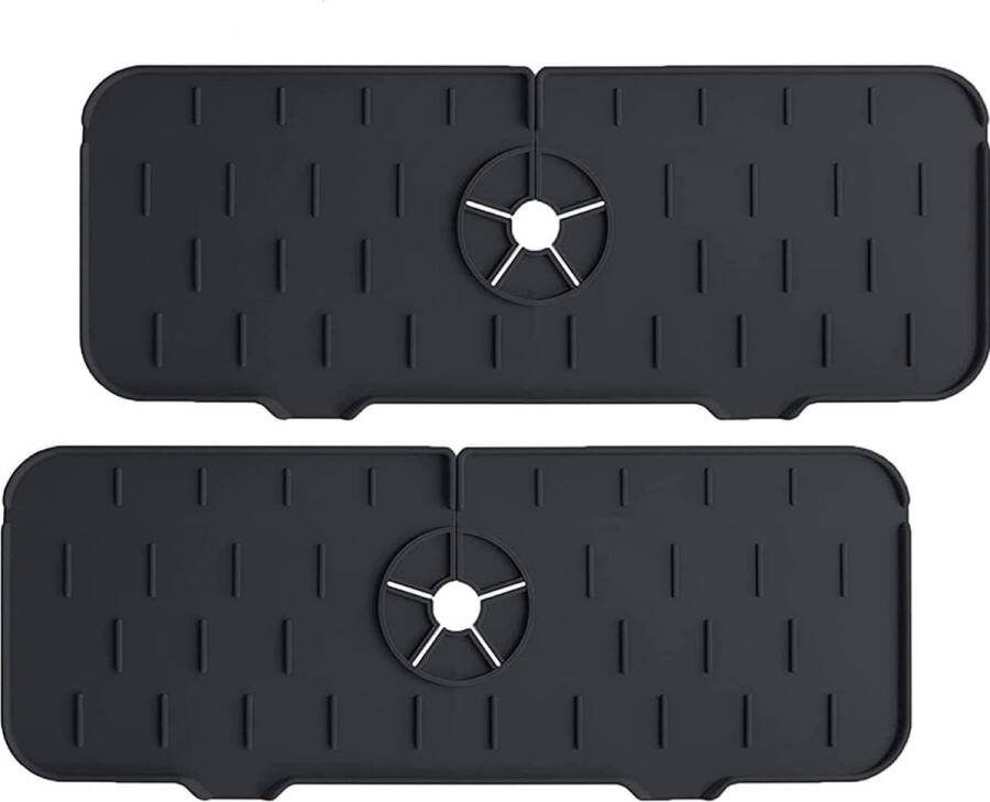 Siliconen afdruipmat kraan zwart – Kraanmat 37x14cm – Keukenmat Barmat-Set van 2