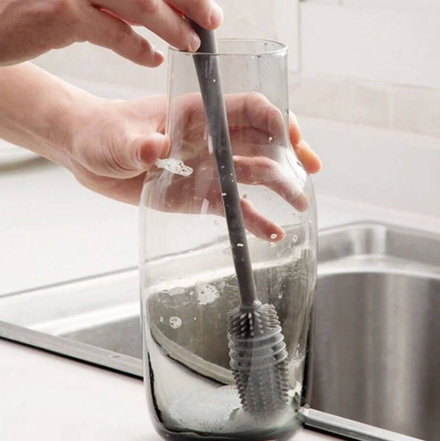 Siliclean Siliconen afwasborstel Duurzame borstel voor lange glazen en flessen Grijs