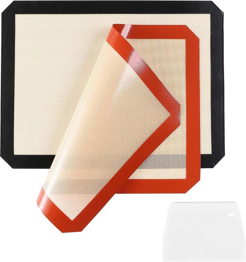 Siliconen bakmat 30 x 40 cm anti-aanbakmat bakonderlegger met maatmarkeringen deegonderlegger met antislip onderkant deegmat siliconen voor deeg fondant pizza deeg brood (rood +