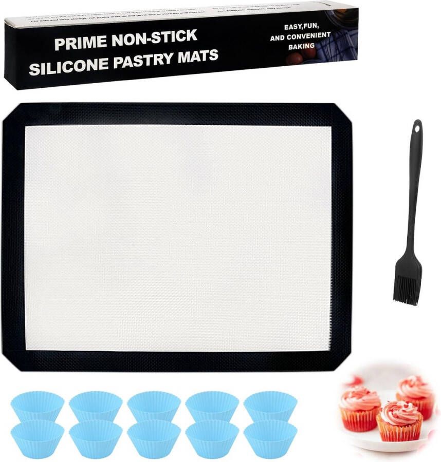 Siliconen bakmat 40 x 30 cm siliconen mat bakken anti-aanbaklaag duurzame bakmat voor oven met 10 siliconen vormen cake 1 borstel siliconen bakmat herbruikbaar