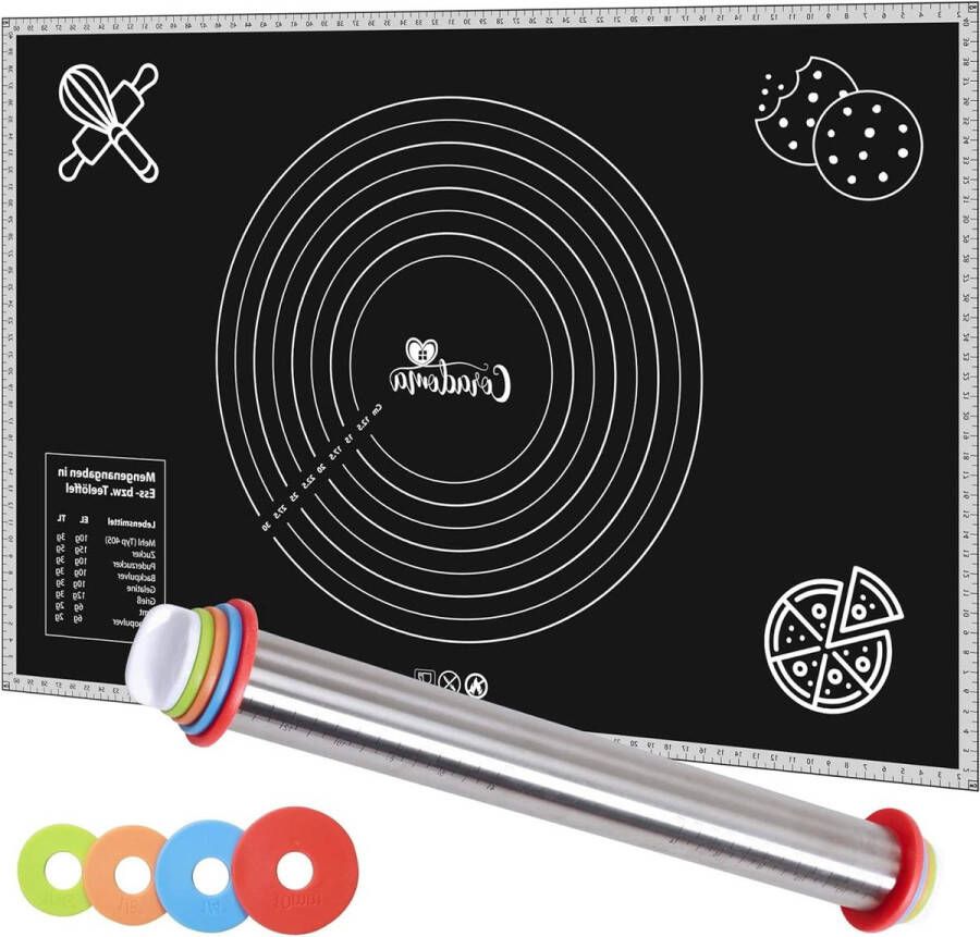 Siliconen bakmat 60 x 40 cm Bakfolie met deegroller Herbruikbaar en anti-aanbakmat