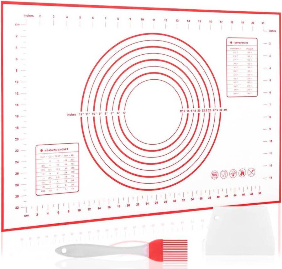 Siliconen bakmat 60 x 80 cm anti-aanbakmat bakonderlegger met maatmarkeringen deegonderlegger met antislip onderkant deegmat siliconen voor deeg fondant pizza deeg brood (rood +