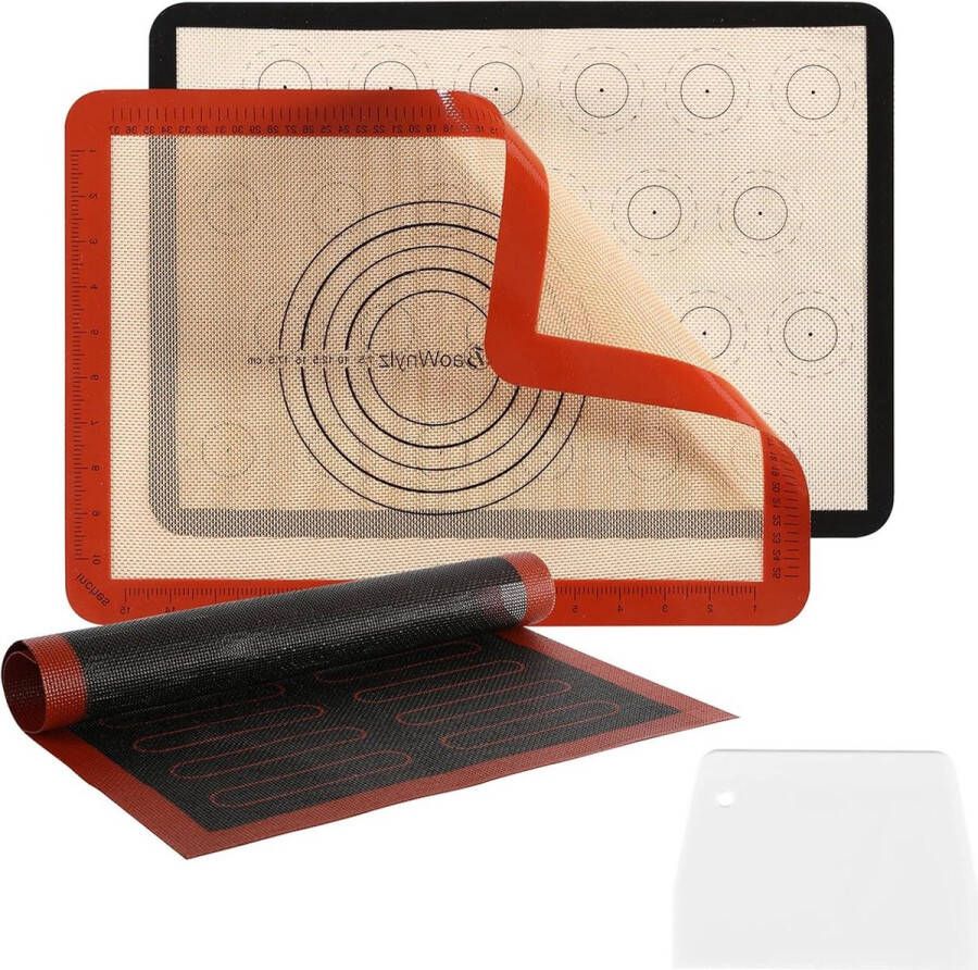 Siliconen bakmat anti-aanbaklaag 3-delige set BPA-vrij bakplaat van siliconen macarons en deeg