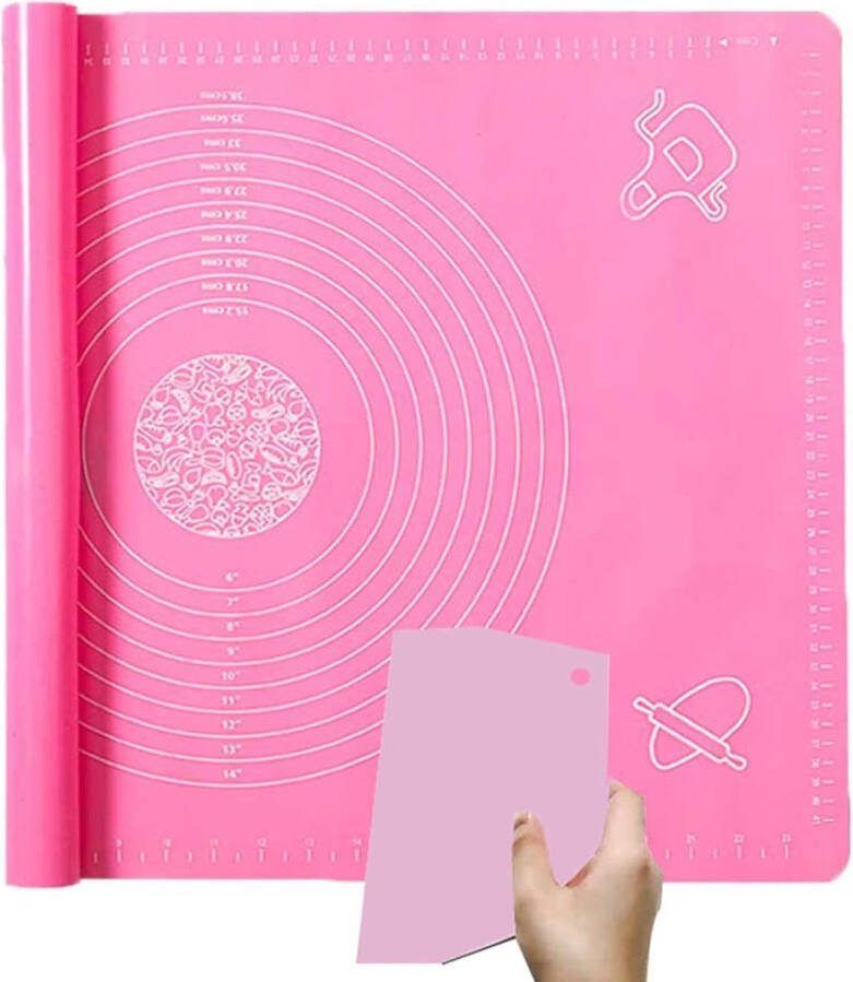 Siliconen bakmat deegrol siliconen mat zeer grote deegmat voor fondantdeeg pizza bakmatten (70 x 50 cm en deegsnijder) roze