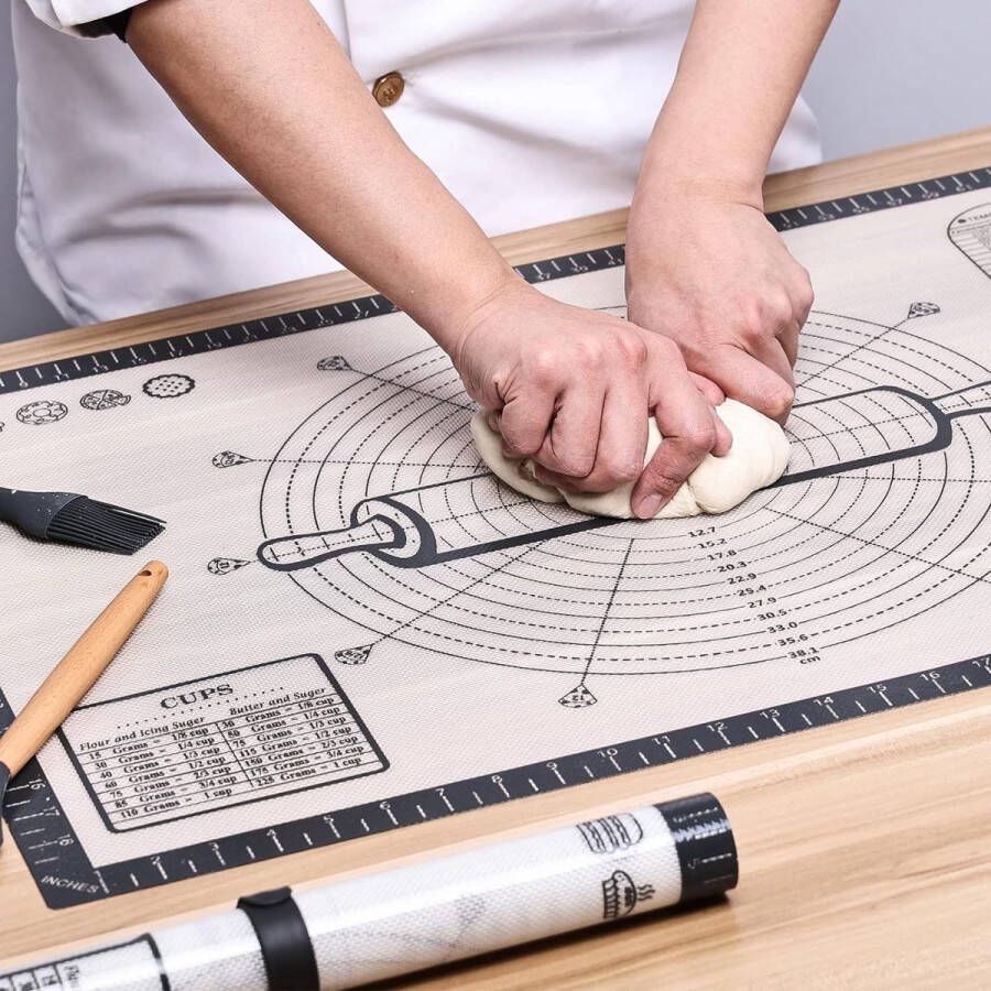Siliconen bakmat extra groot 71 x 51 cm anti-aanbakmat met meting deegmat bakonderlegger voor oven uitrolmat voor deeg fondant gebak grijs