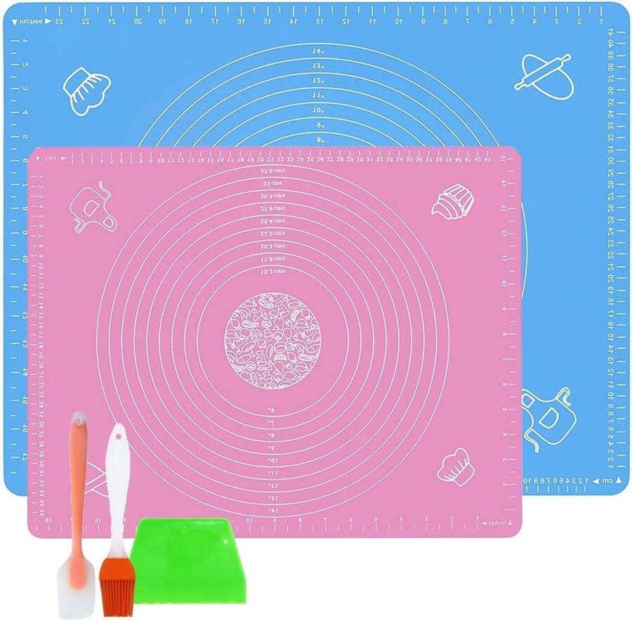 Siliconen bakmat herbruikbaar en anti-aanbaklaag voor deeg kneden inclusief schraper barbecueborstel en spatels blauw 70 x 50 cm