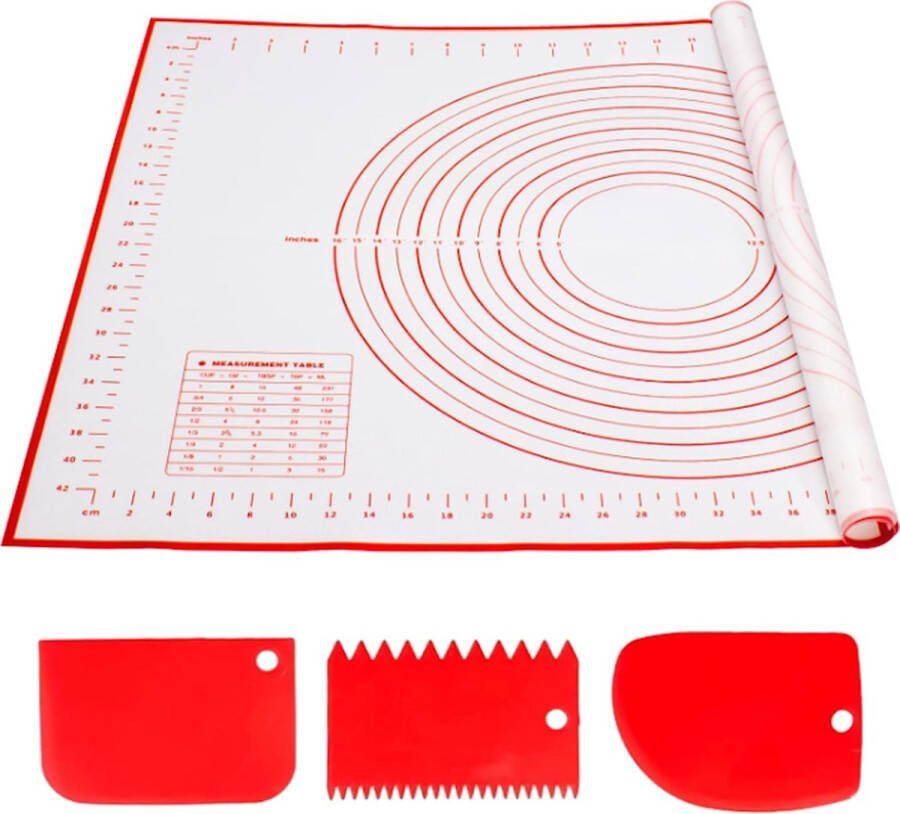Siliconen Bakmat inclusief 3 Deegschrapers – Afmetingen 50 x 70 cm – Herbruikbaar – Onderhoudsvriendelijk – Hittebestendig – Hygiënisch – Milieuvriendelijk Ovenmat – Deegmat