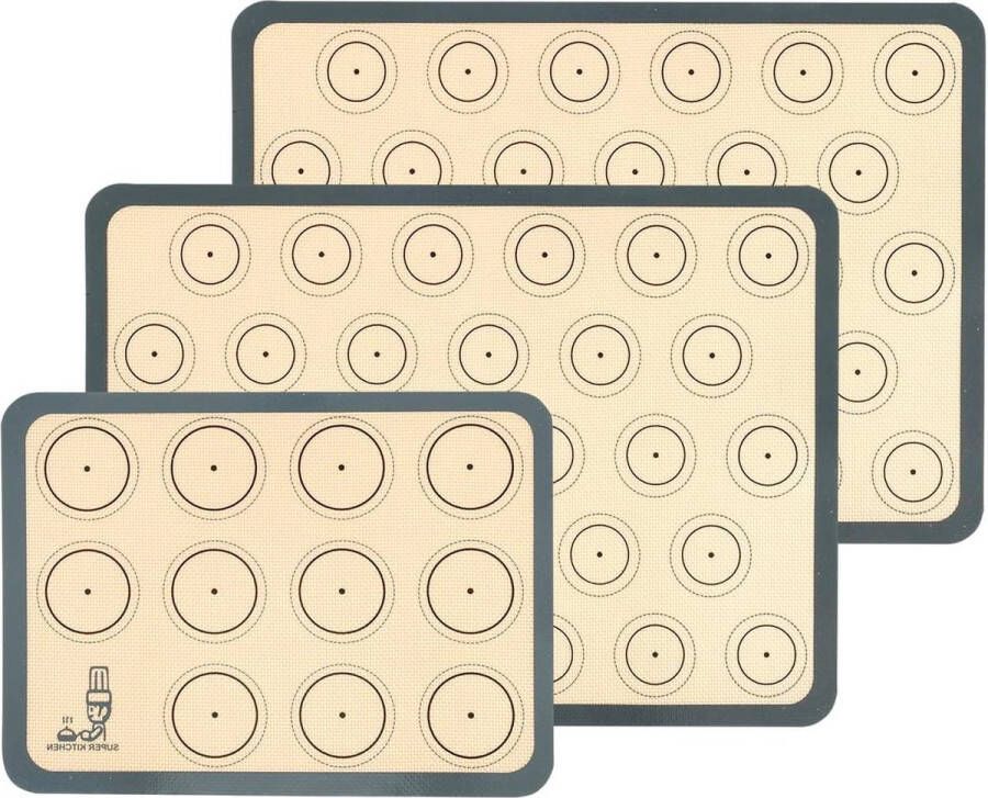 Siliconen Bakmat Set Grijs Anti-aanbakmat voor Macarons Brood Pizza 42 x 30 cm