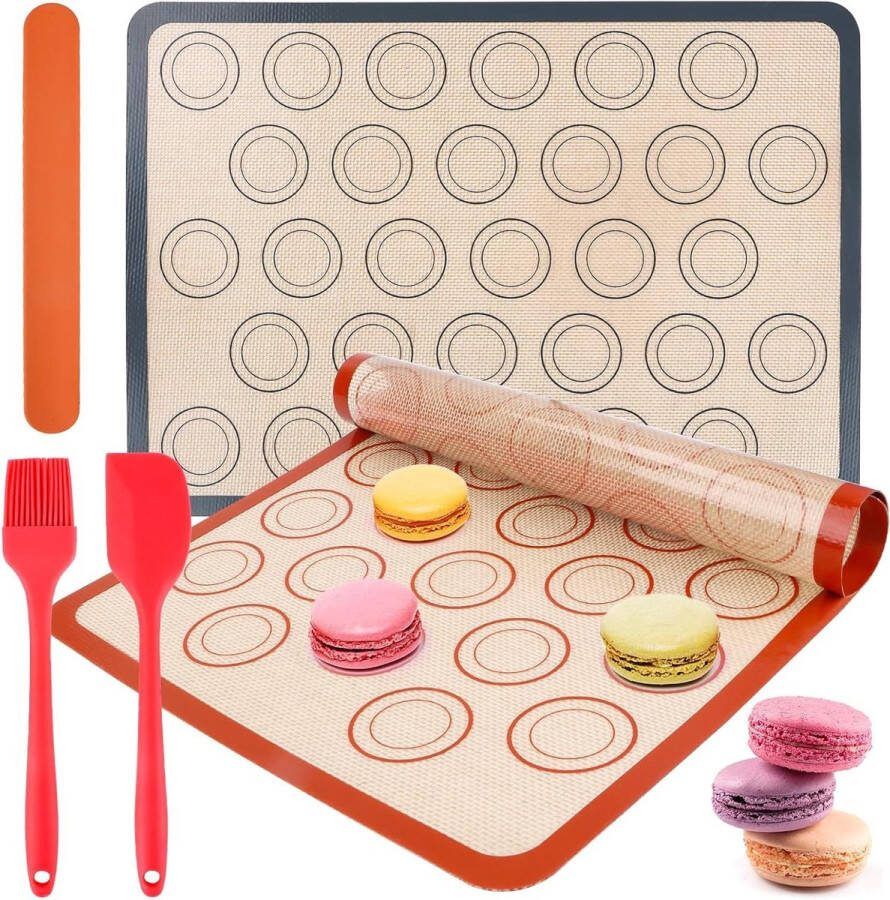 Siliconen bakmat set van 2 anti-aanbak macaron bakmat met bakkwast herbruikbare bakonderlegger voor koekjes brood pizza