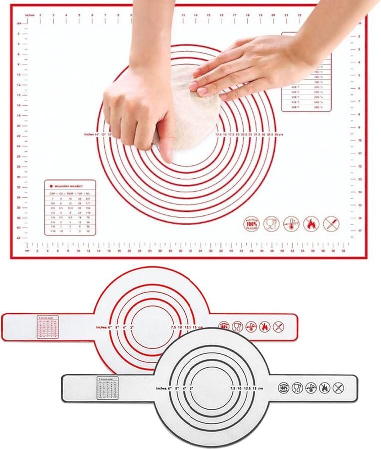 Siliconen bakmat voor Dutch Oven 3 stuks deegmat herbruikbaar uitrolmat anti-aanbaklaag bakonderlegger 70 x 50 cm met meting voor deeg fondant pizza deeg brood