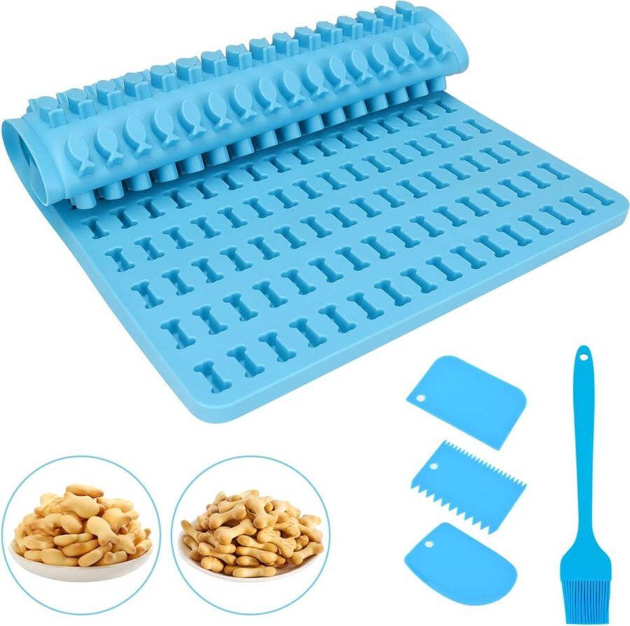 Siliconen bakmat voor hondenkoekjes bakvorm voor botten en vis inclusief bakborstel en deegschraper