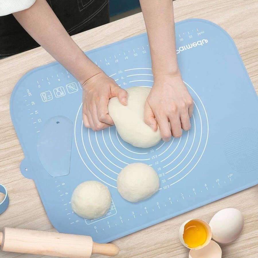 Siliconen bakmat voor kinderen 20 x 16 inch anti-aanbakdeeg kneden mat gebakschraper opbergriem anti-morsrand hittebestendig magnetische tafelmat