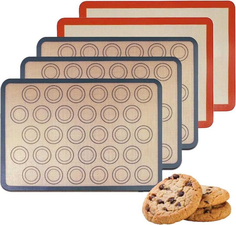 Siliconen bakmat voor oven 5 stuks 42 cm x 29.5 cm herbruikbaar anti-aanbakmat dubbelzijdig bakmat voor koekjes pizza brood