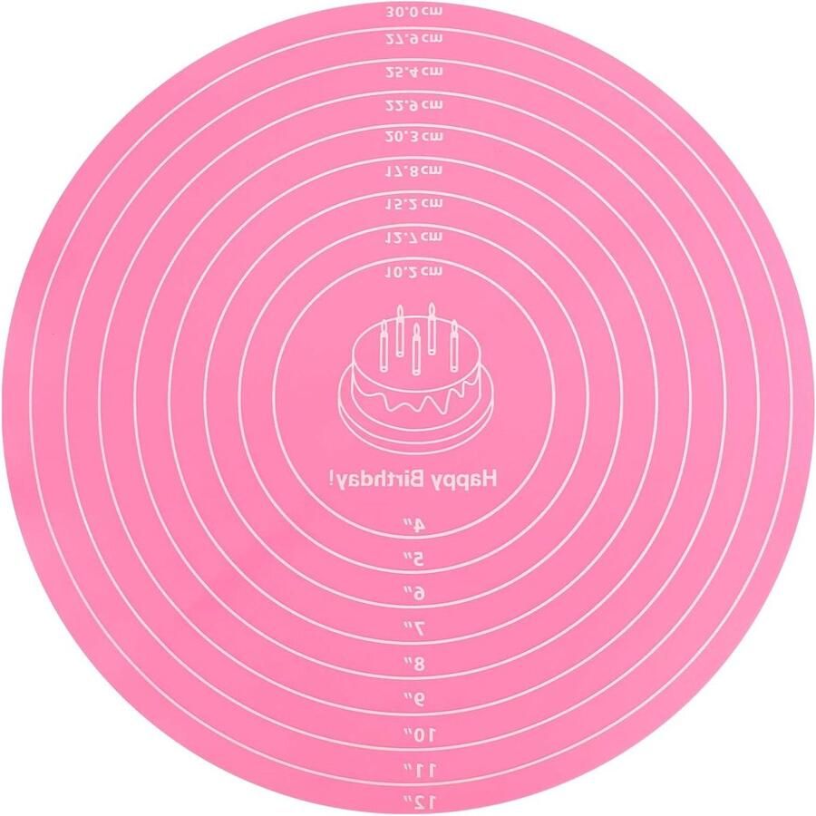 Siliconen Bakmat voor Taart en Koekjes Ronde Vorm Maataanduiding Roze