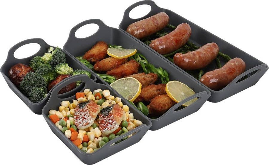 Siliconen bakplaatverdelers stevige hittebestendige handgrepen antiaanbaklaag opnieuw uitgevonden koken herbruikbare bakset voor maaltijdvoorbereiding gemakkelijk schoon te maken airfryer ovenbestendig (vier stuks grijs 10 63 * 3 94 * 4 33 i
