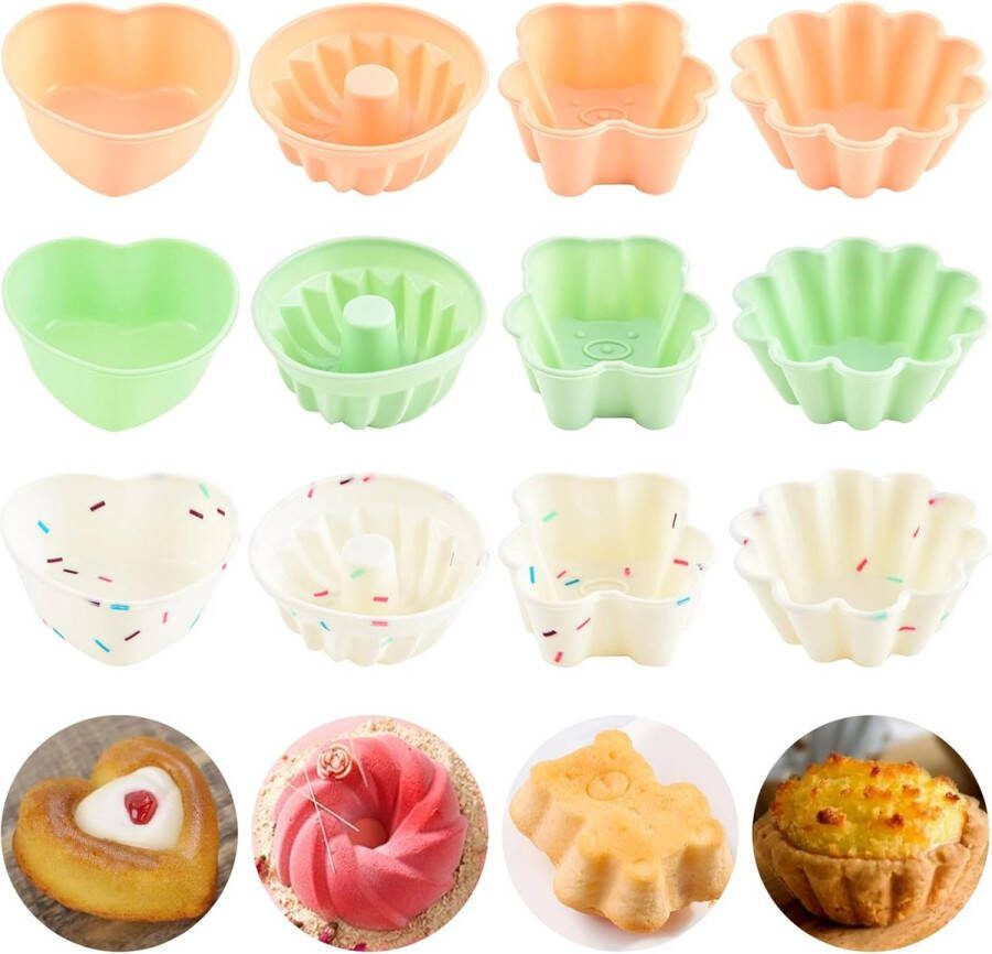 Siliconen bakvorm 12 stuks mini tulbandvorm cupcake-vormpjes herbruikbare muffinvormpjes voor cake dessert chocolade pudding gelei